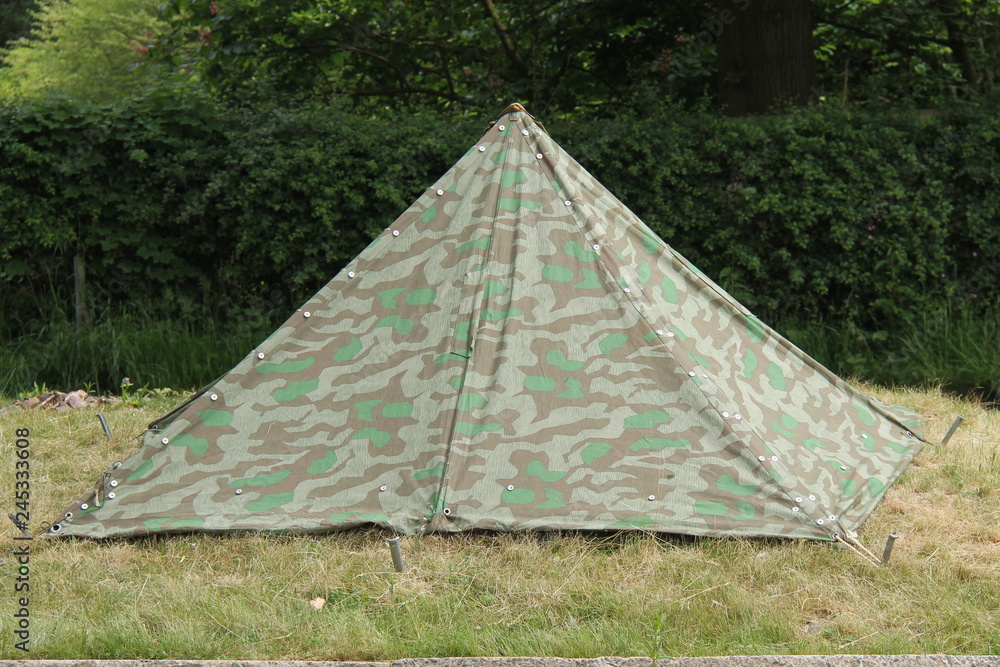 A Triangular Shaped Vintage Military Canvas Tent.