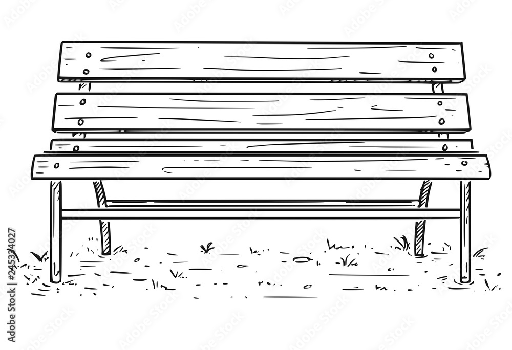 Cartoon Drawing illustration of empty park bench or seat made from metal  and wood. Stock Vector | Adobe Stock