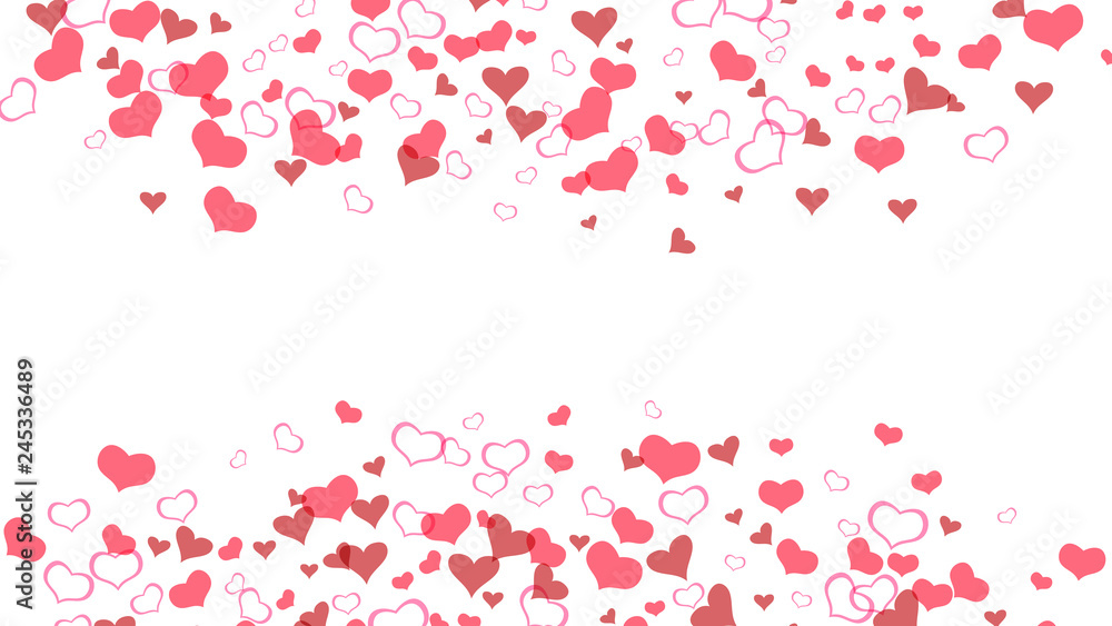 Red on White fond Vector. Happy background. Red hearts of confetti are flying. Design element for wallpaper, textiles, packaging, printing, holiday invitation for Valentine's Day. Red on White fond Vector. Happy background. Red hearts of confetti are flying. Design element for wallpaper, textiles, packaging, printing, holiday invitation for Valentine's Day.