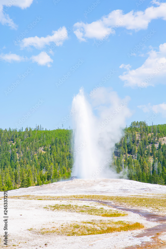 Yellowstone National Park in Wyoming and Montana, Old Faithful Geyser, USA Yellowstone National Park in Wyoming and Montana, Old Faithful Geyser, USA