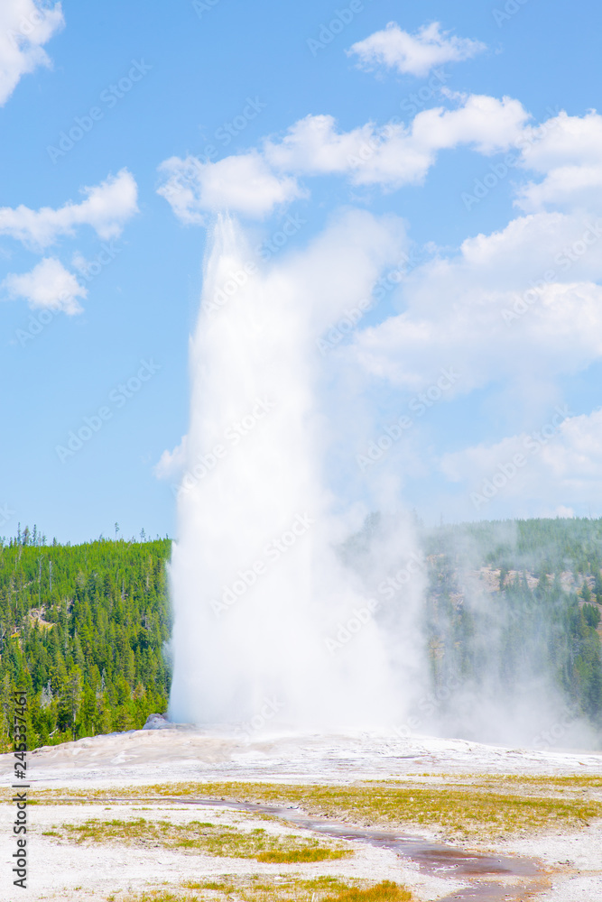 Yellowstone National Park in Wyoming and Montana, Old Faithful Geyser, USA Yellowstone National Park in Wyoming and Montana, Old Faithful Geyser, USA