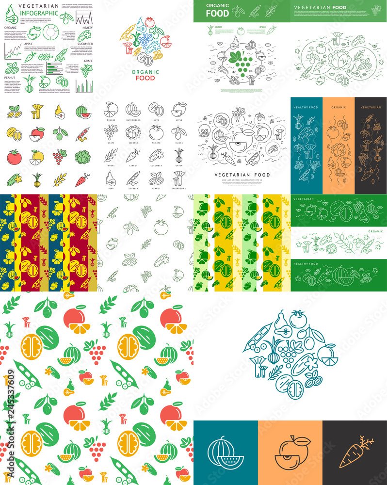 Digital vector green vegetable icons set