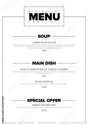 Modern minimalistic restaurant menu template