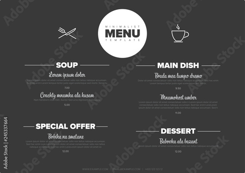 Modern minimalistic restaurant menu template