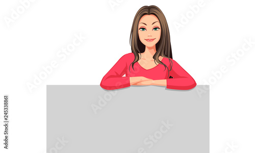 Beautiful women standing behind the board