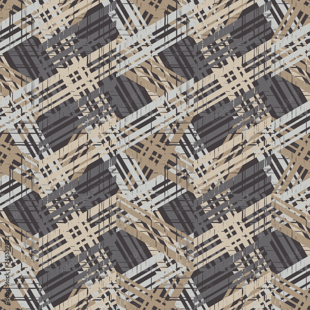 Trendy seamless pattern designs. Mosaic with old striped texture. Vector geometric background. Can be used for wallpaper, textile, invitation card, wrapping, web page background.