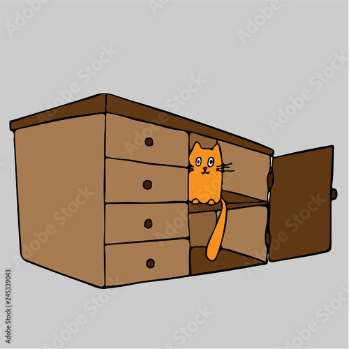 cat and table cartoon isolated vector silhouette