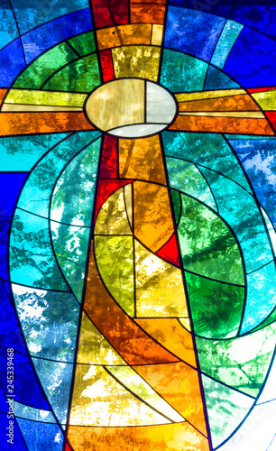 Stained glass cross in bright vivid colors