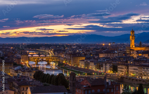 Panoramic view of Florence on a sunset, Italy