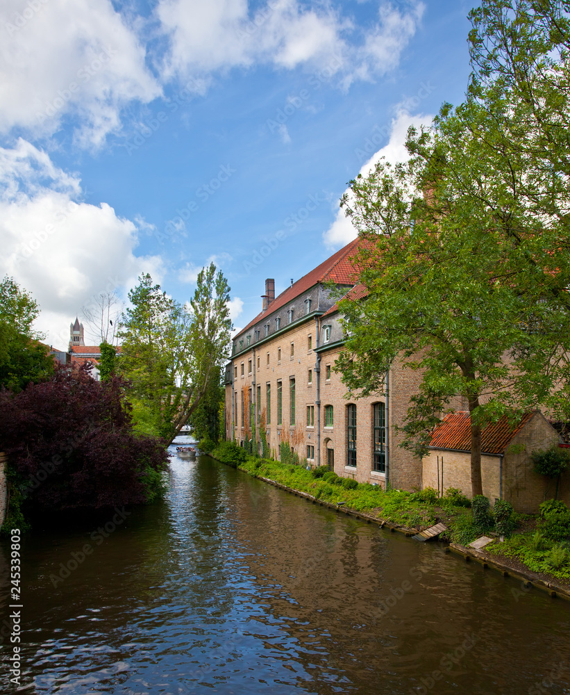 Classic view of channels of Bruges. Belgium.