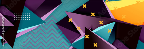 Vector 3d triangular shapes abstract background, origami futuristic template with lines