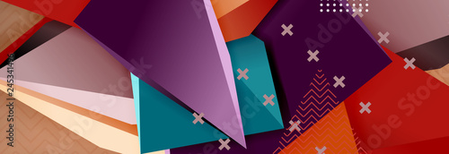 Vector 3d triangular shapes abstract background, origami futuristic template with lines