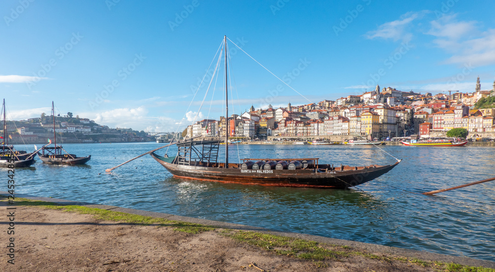 douro river view with boats in porto portugal