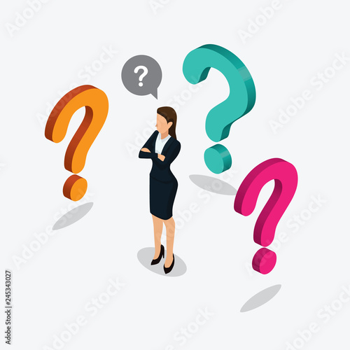 business women standing with question mark