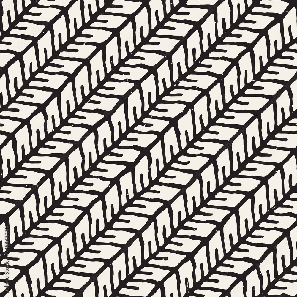 Fototapeta premium Simple ink geometric pattern. Monochrome black and white strokes background. Hand drawn ink diagonal lines.