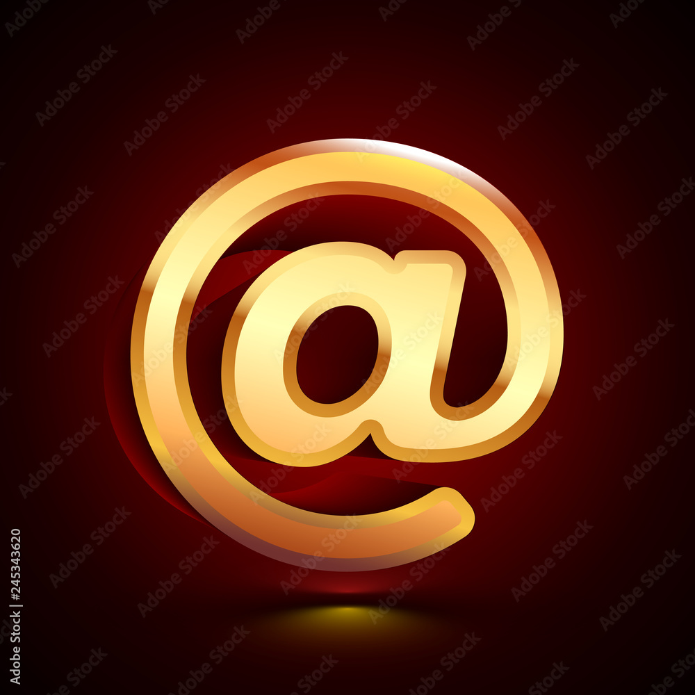 3D stylized At icon. Golden vector icon. Isolated symbol illustration on dark background. 3D stylized At icon. Golden vector icon. Isolated symbol illustration on dark background.