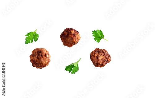 Homemade beef meatball isolated on white photo