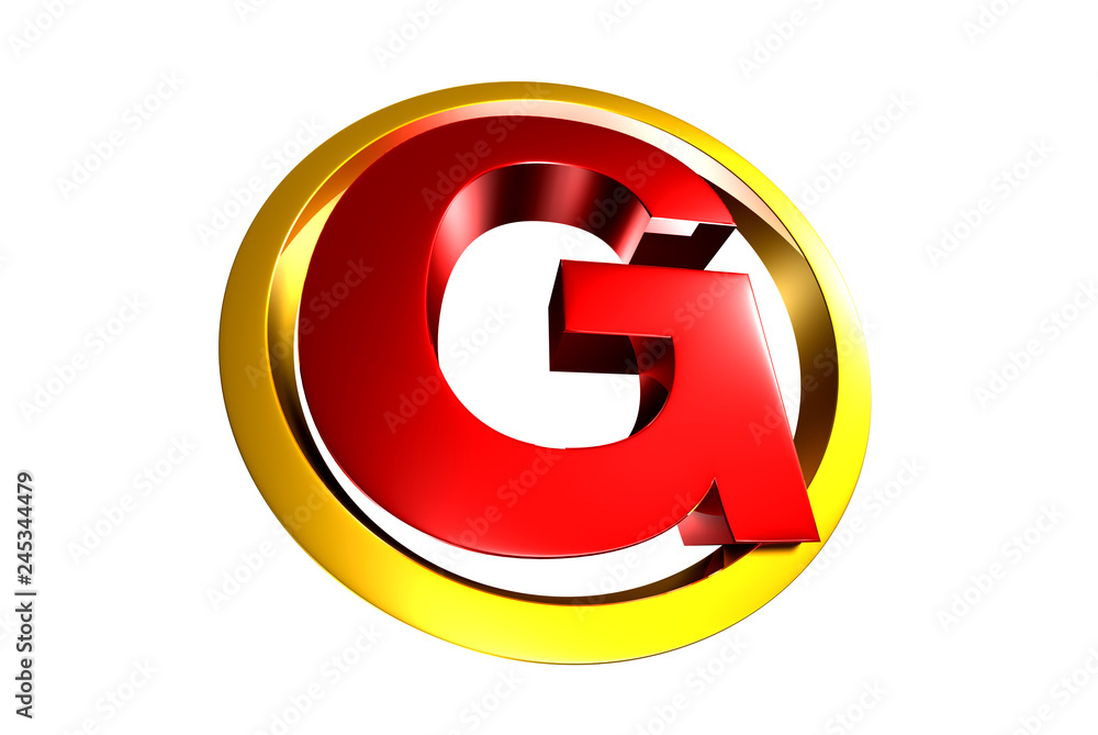 G red circle around,G 3d white background. G red circle around,G 3d white background.