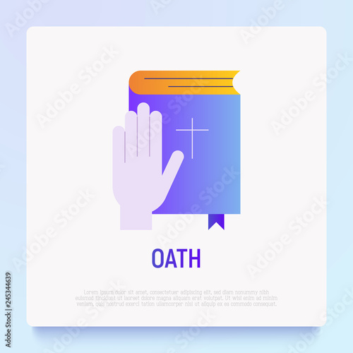 Oath icon: hand on bible. Flat gradient style. Modern vector illustration.