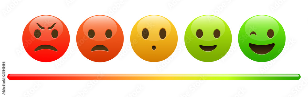 Mood meter, scale, from red angry face to happy green emoji, colorful banner for social network or mobile apps, vector illustration isolated Mood meter, scale, from red angry face to happy green emoji, colorful banner for social network or mobile apps, vector illustration isolated