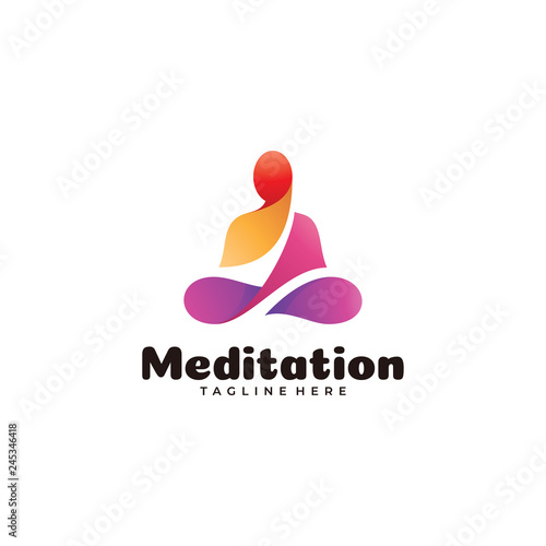 Abstract Colorful Meditation Logo, Human Yoga Vector Icon
