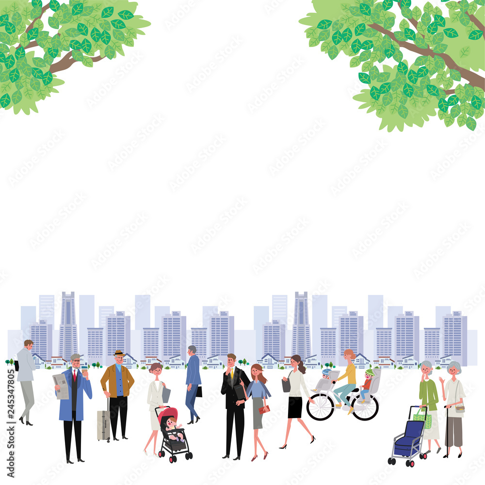 新緑 町と人々 町並み イラスト デザイン Stock Vector Adobe Stock 新緑 町と人々 町並み イラスト デザイン Stock Vector Adobe Stock