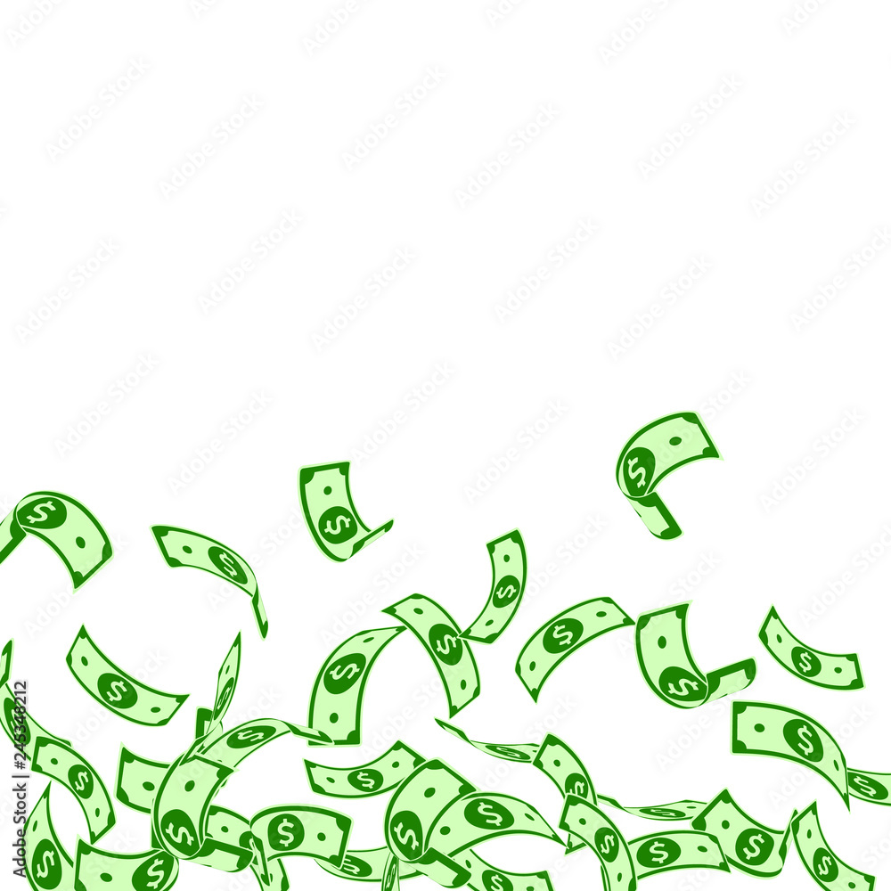 American dollar notes falling. Floating USD bills 