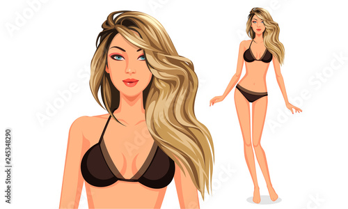 Stylish beautiful model standing with cool blonde hair