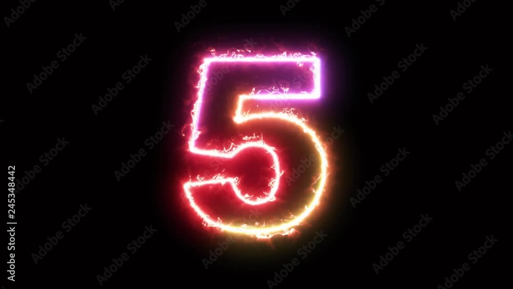 Number 5, number five - colorful lightning energy outline looping on black background in 4k animation design Number 5, number five - colorful lightning energy outline looping on black background in 4k animation design