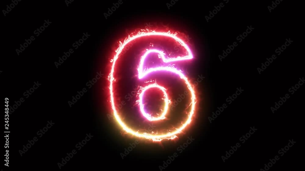 Number 6, number six - colorful lightning energy outline looping on black background in 4k animation design Number 6, number six - colorful lightning energy outline looping on black background in 4k animation design