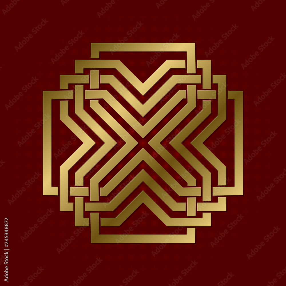 Sacred geometric symbol of cruciform plexus. Golden magical logo.