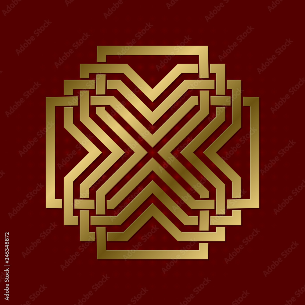 Sacred geometric symbol of cruciform plexus. Golden magical logo. Sacred geometric symbol of cruciform plexus. Golden magical logo.