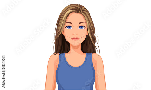 Vector illustration of beautiful teenage girl with different facial expression 1