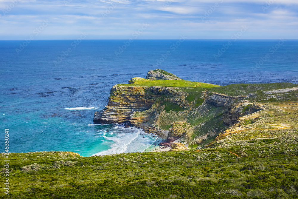 Picturesque view of Cape of Good Hope - the most south-western point of the African continent. Cape Peninsula, South Africa. 