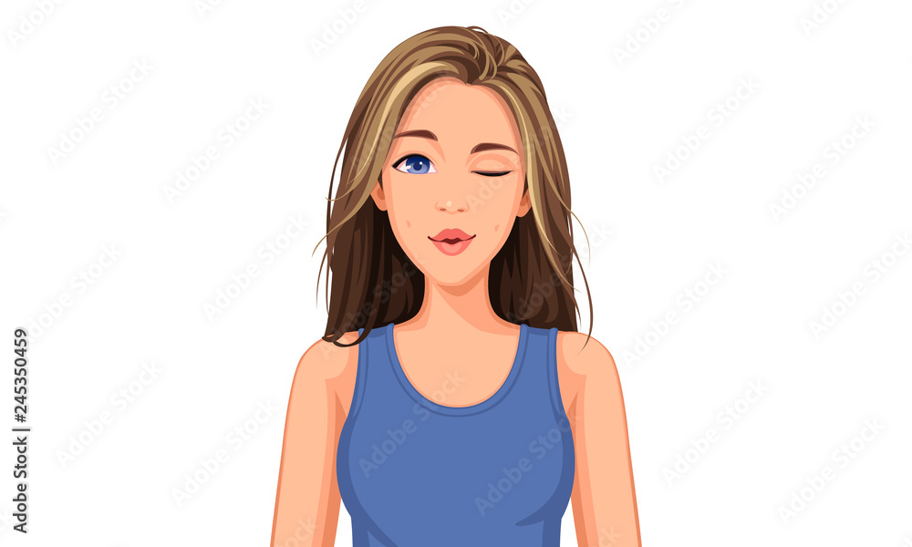 Vector illustration of beautiful teenage girl with different facial expression 11