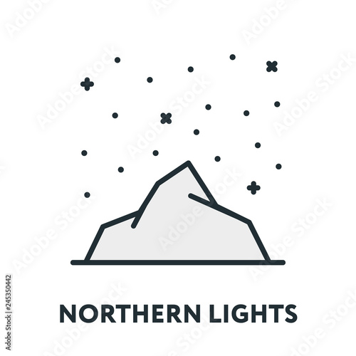 Northern Lights Arctic Polaris Star. Vector Flat Line Stroke Icon.