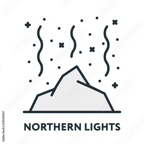 Northern Lights Arctic Polaris Star. Vector Flat Line Stroke Icon.