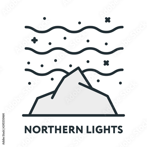 Northern Lights Arctic Polaris Star. Vector Flat Line Stroke Icon.