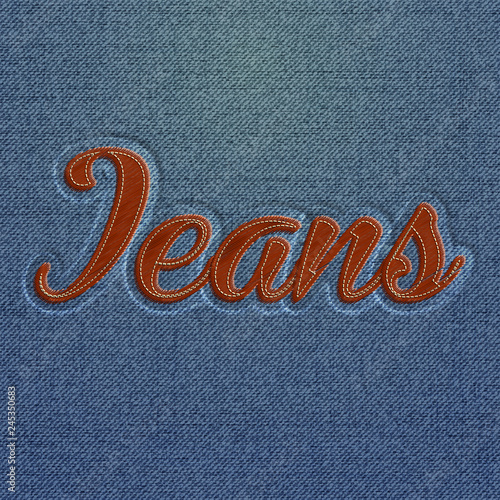 Realistic embroidered 'Jeans' word, vector