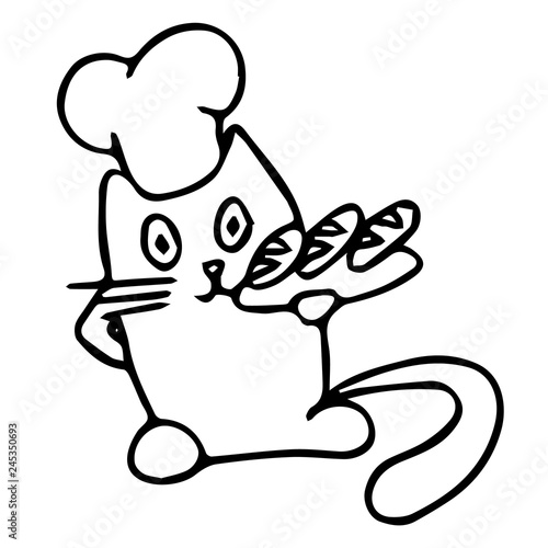 cat love pies baker cartoon isolated vector silhouette