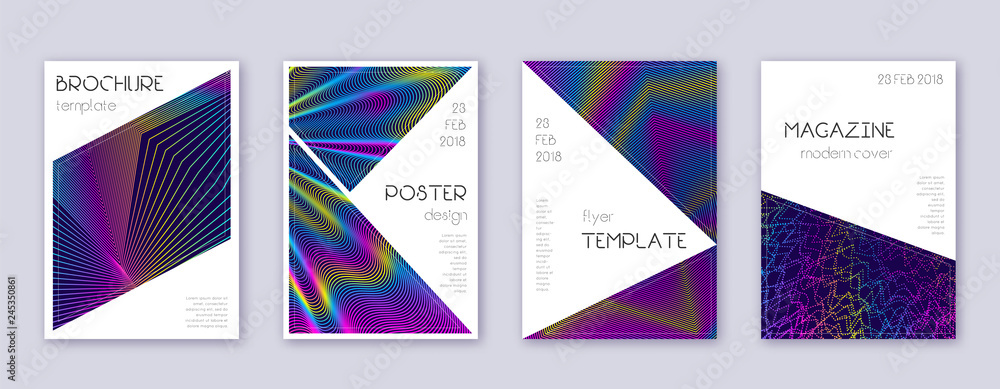 Triangle brochure design template set. Rainbow abs