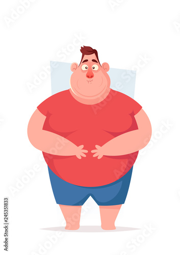 Funny Cartoon Character. Fat Man Feeling Sick. Vector Illustration