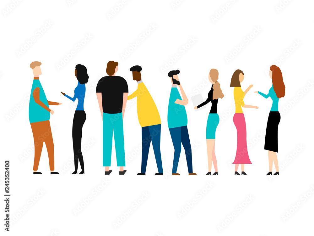 Fototapeta premium Group of cartoon young people talking. isolated on white background. Vector illustration.