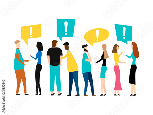 Group of cartoon young people talking. isolated on white background. Vector illustration.