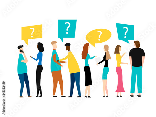 Group of cartoon young people talking. isolated on white background. Vector illustration.