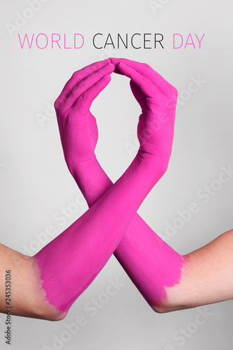 pink ribbon and text world cancer day