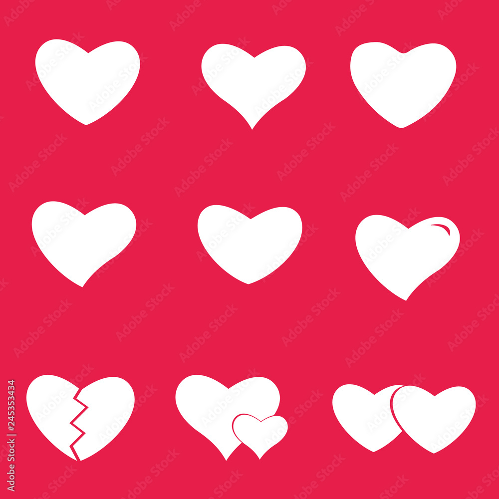 Icon set heart .Collection of love symbols for Valentine card, banner. texture design elements. Vector illustration
