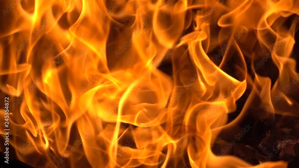 Flames of fire on black background in slow motion Flames of fire on black background in slow motion