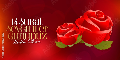 14 February Valentine's Day Celebration (Turkish - 14 Subat Sevgililer Gununuz Kutlu Olsun) wishes, billboard, social media card design.