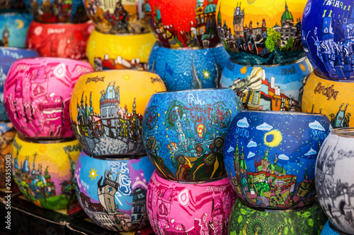 Flower pots- traditional souvenirs in Prague, Czech Republic